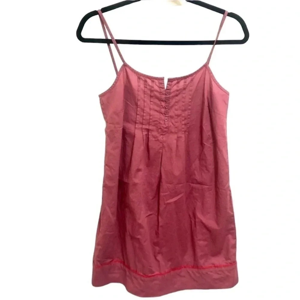 Loft Magenta Spaghetti Strap Dress with Pleating and Button Top Size XS